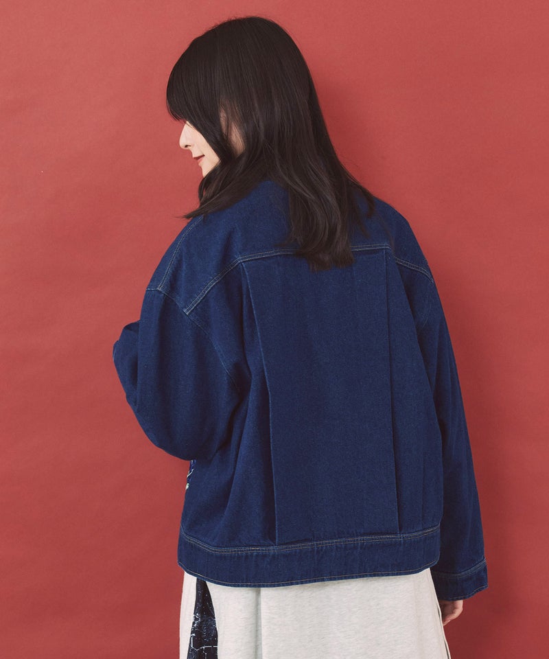 お花ニットボタン 花柄刺繍デニムシャツ-5