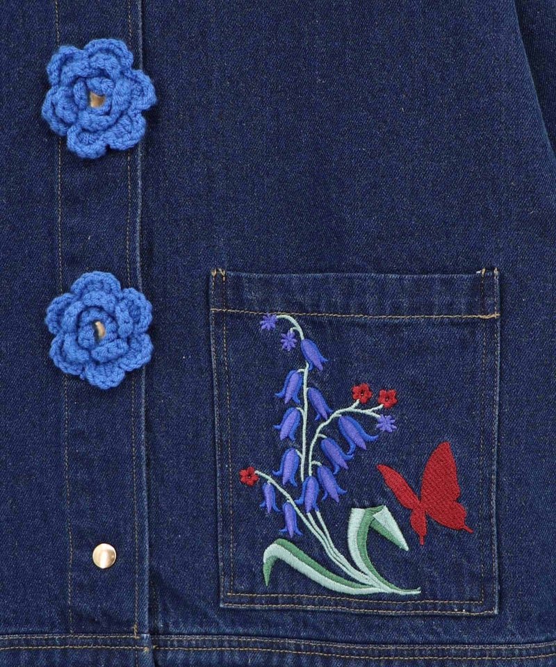 お花ニットボタン 花柄刺繍デニムシャツ-14