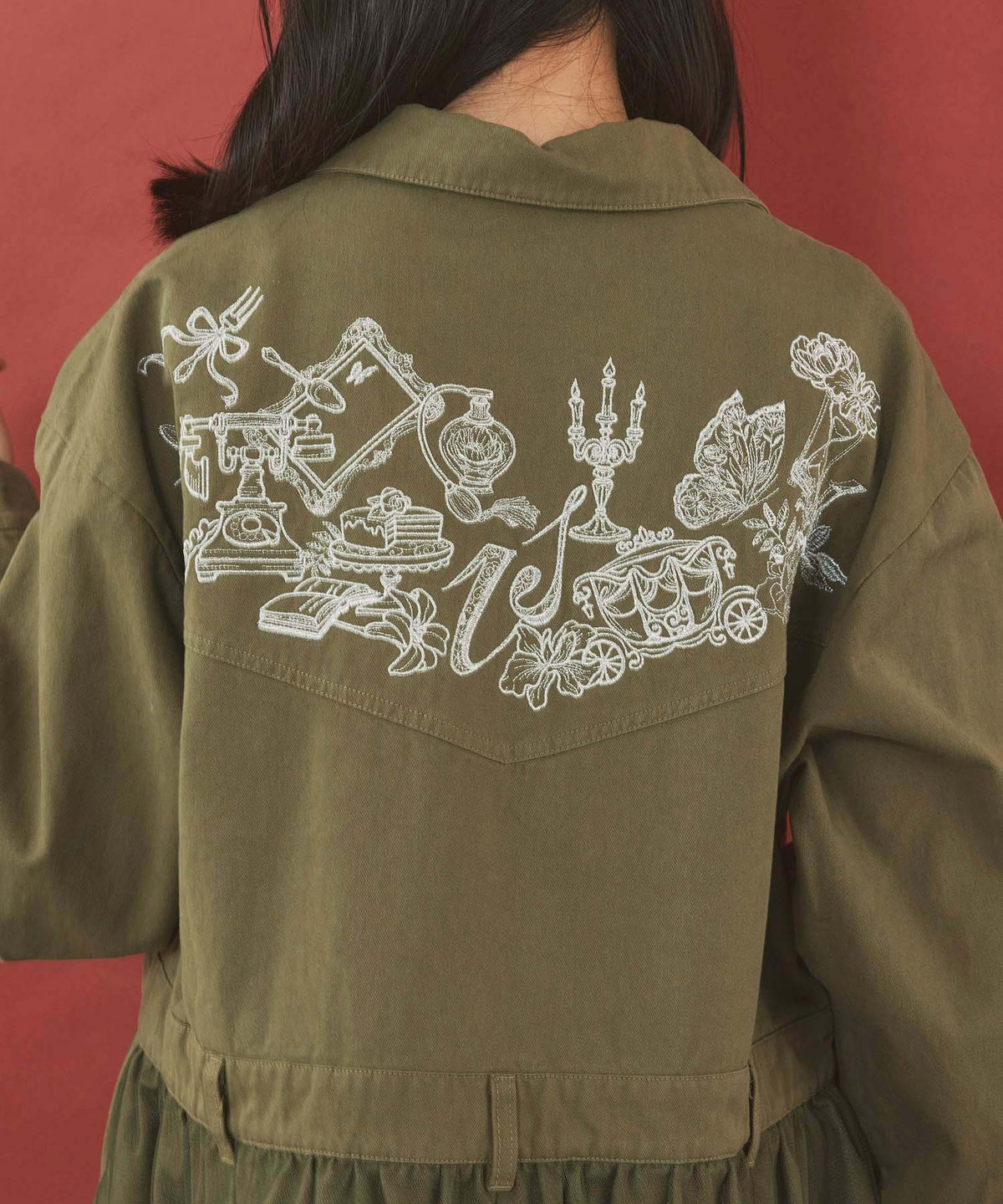 デニムorツイル チュール重ね刺繍シャツワンピース-9