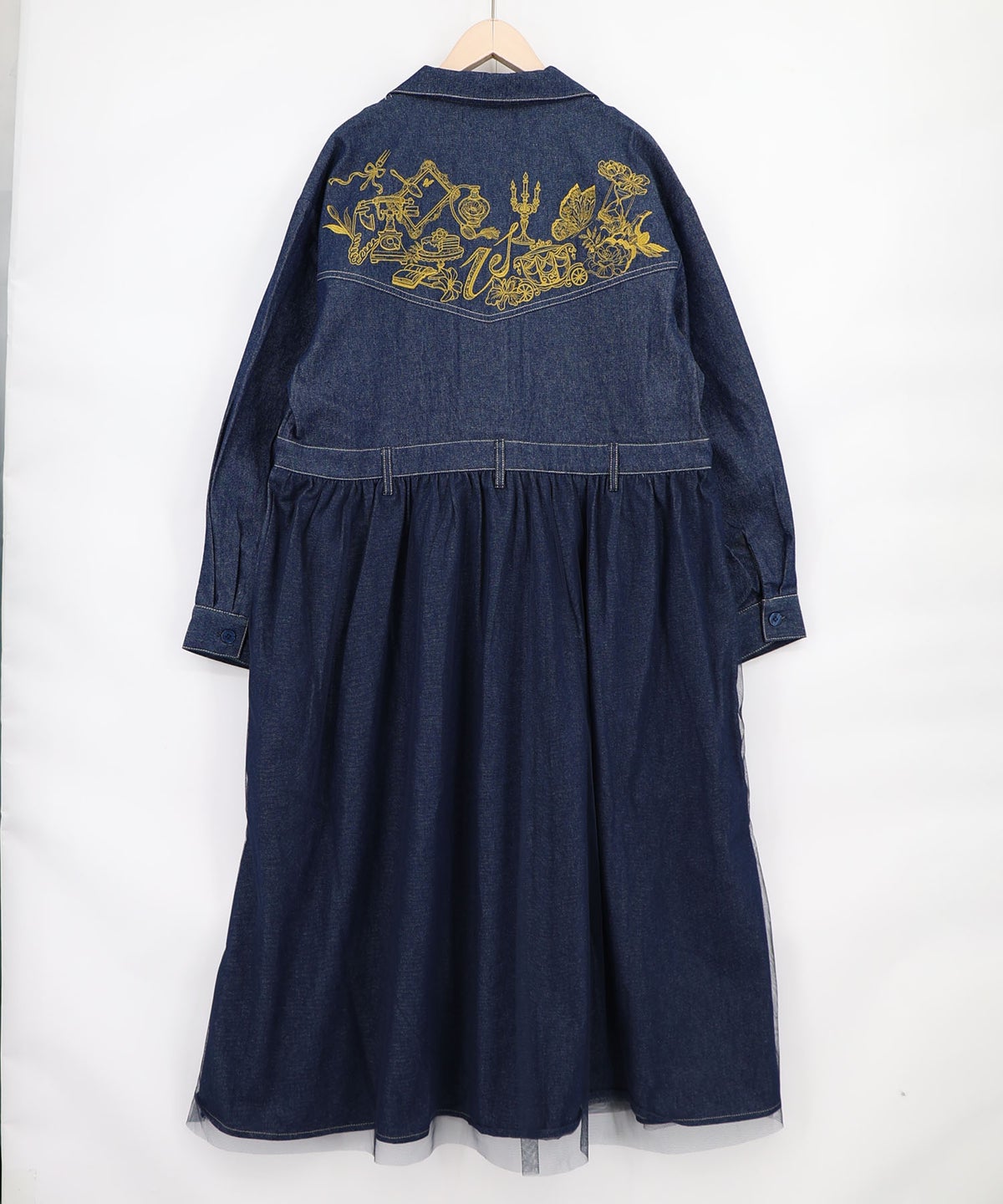 デニムorツイル チュール重ね刺繍シャツワンピース-16