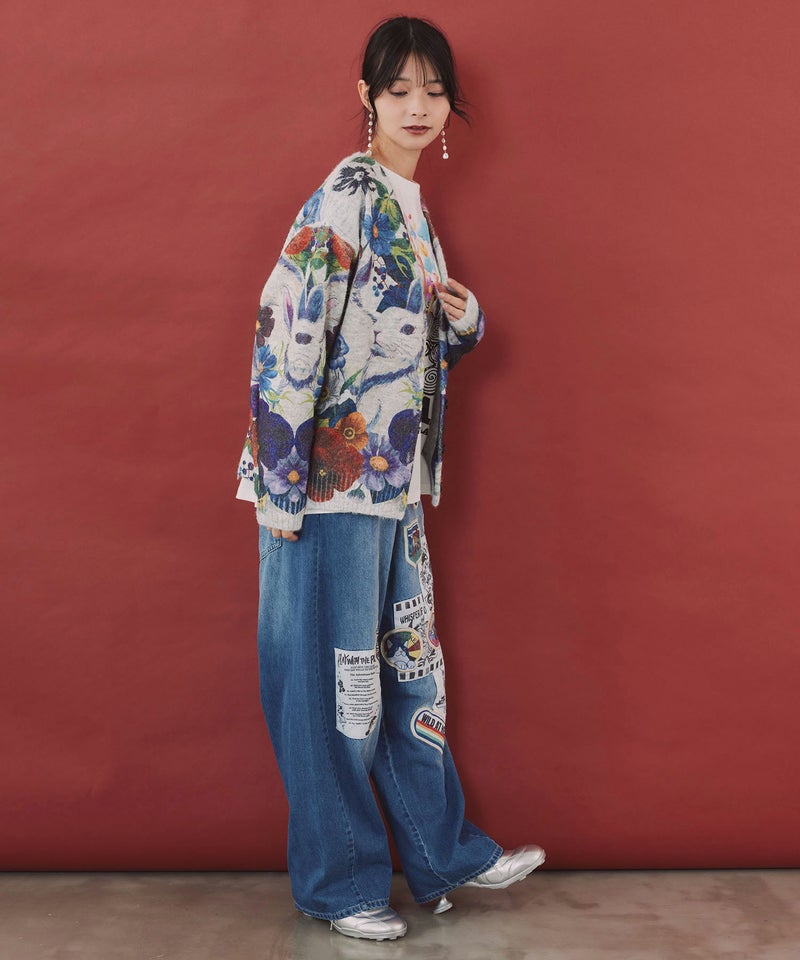アップリケ刺繍デニムパンツ-3