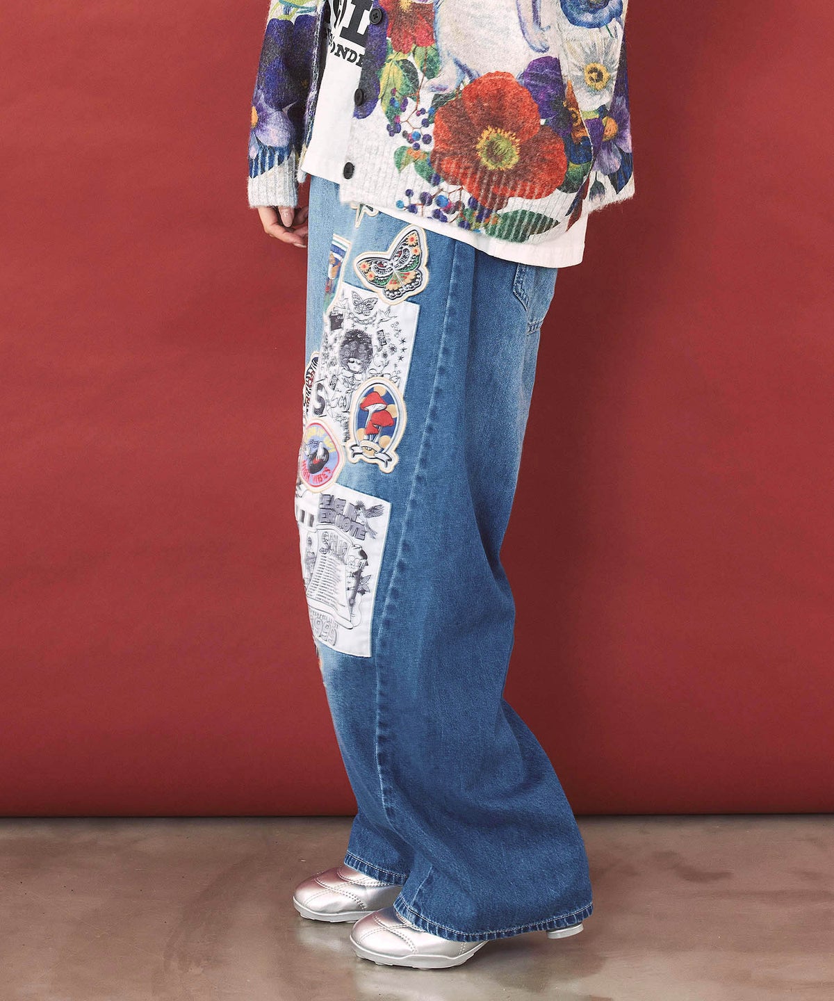 アップリケ刺繍デニムパンツ-6