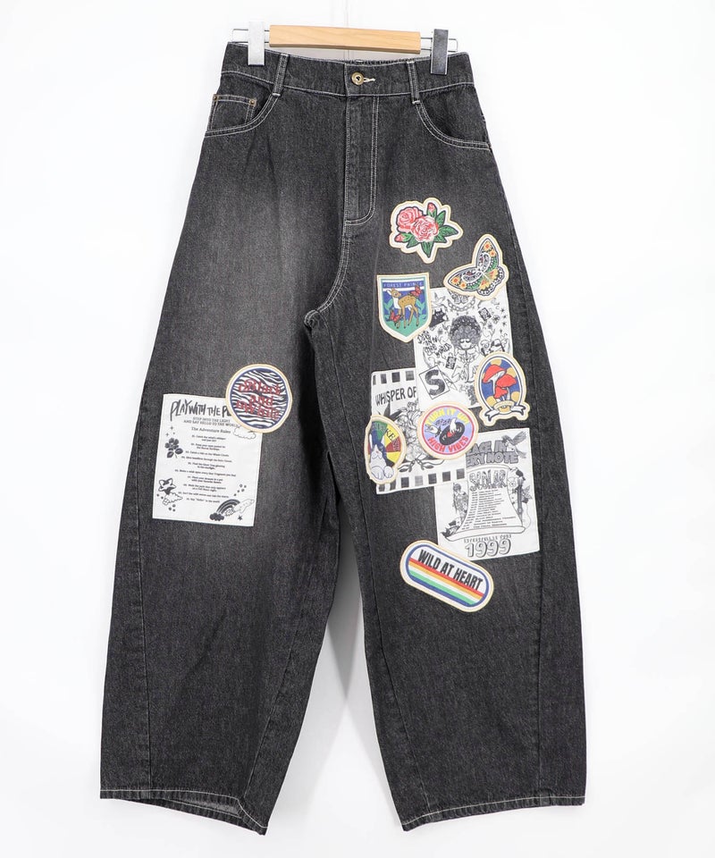 アップリケ刺繍デニムパンツ-9
