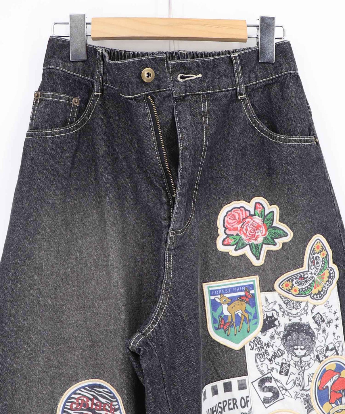 アップリケ刺繍デニムパンツ-15