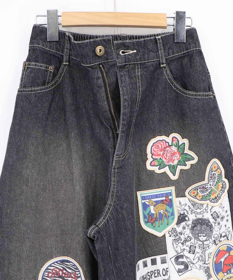 アップリケ刺繍デニムパンツ-15