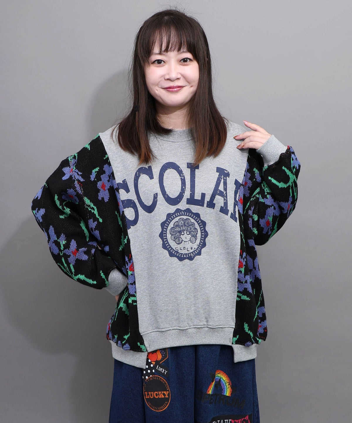 ジャガードニット袖切替裏毛プルオーバー-9