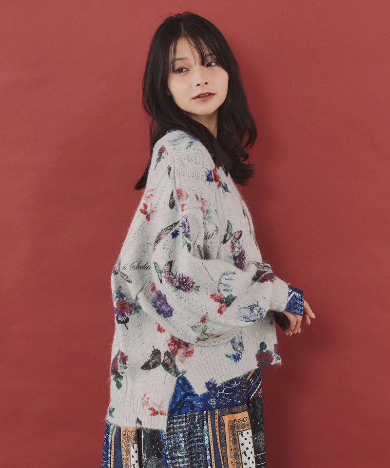 花蝶柄透かし編みニットプルオーバー-4